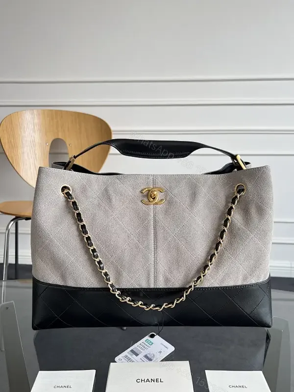 View 1 of Taupe & Black Quilted Tote: Luxury Two-Tone Everyday Bag