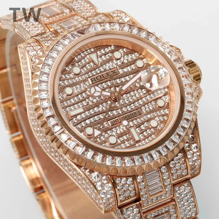 View 1 of JH Factory Clean Factory TW Rolex GMT-Master II Rose Gold Diamond Watch
