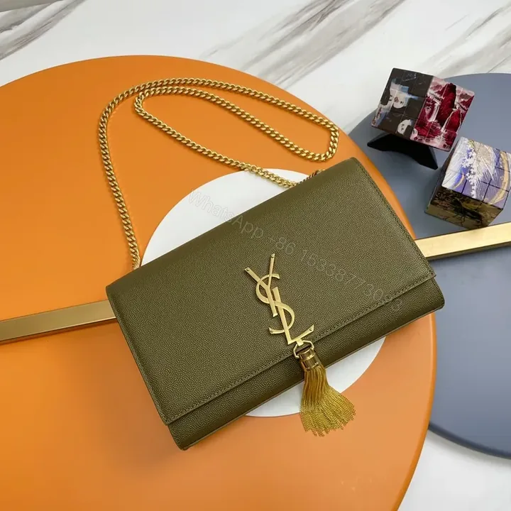 View 1 of Olive Green YSL-Inspired Leather Shoulder Bag: Structured Luxe