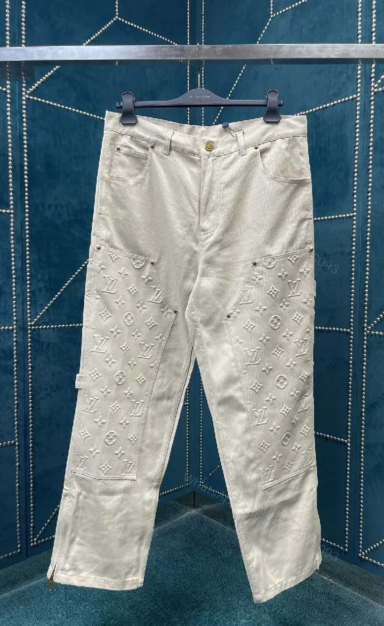 View 1 of Patterned Denim Utility Pants: LV Monogram Texture Denim Slim Fit