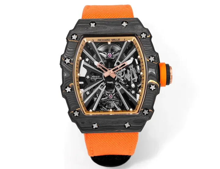 View 1 of Richard Mille RM12-01 Gold Carbon TPT Tourbillon Red Strap Watch RM12-GC-RD
