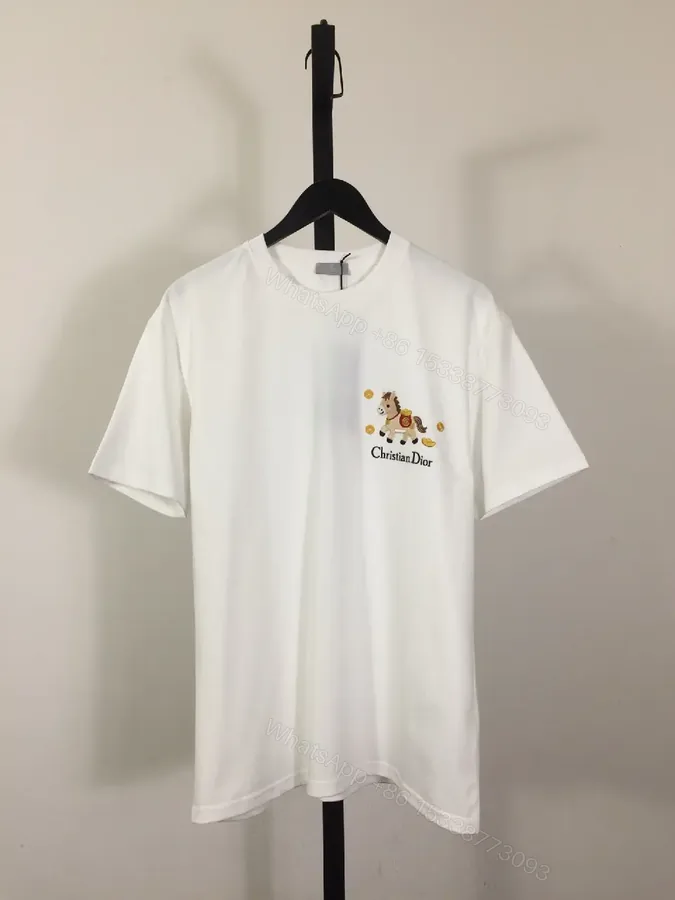 View 1 of White Cotton Tee with Embroidered Pony – Subtle Luxury Style