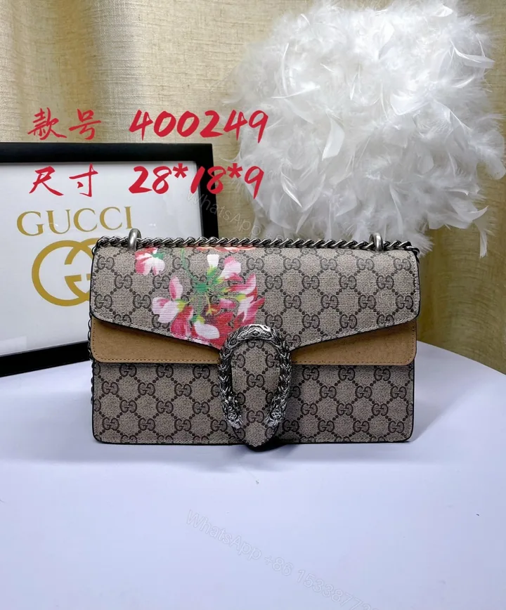 View 1 of Gucci Dionysus 酒神包 GG Supreme 杏色拼接鍊條包 28cm