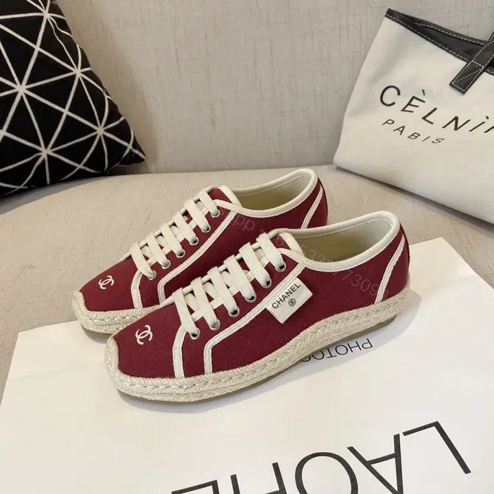 View 1 of Burgundy Chanel-Inspired Espadrille-Low Sneakers, Luxe Casual