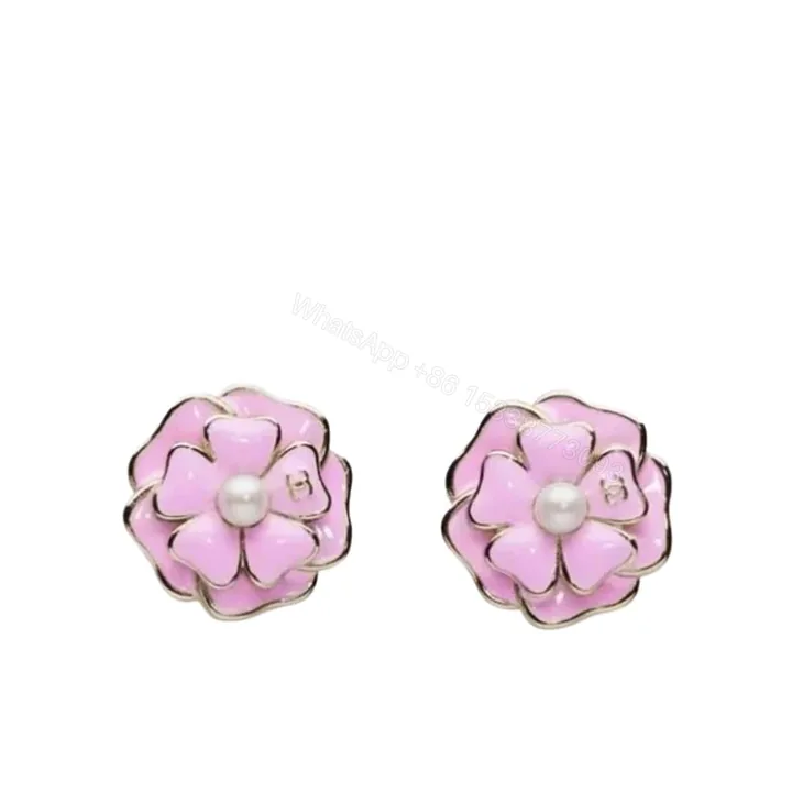 View 1 of CHANEL CAMELLIA EARRINGS PINK ABG218 B21624 U3368