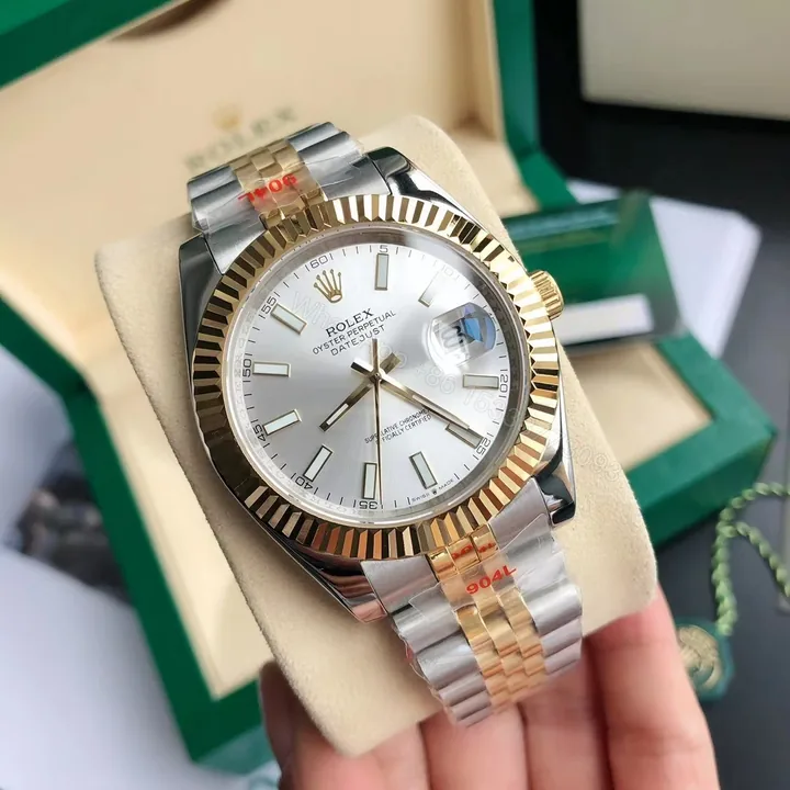 View 1 of 勞力士日誌型 Datejust 銀白面間金五珠鏈機械腕錶