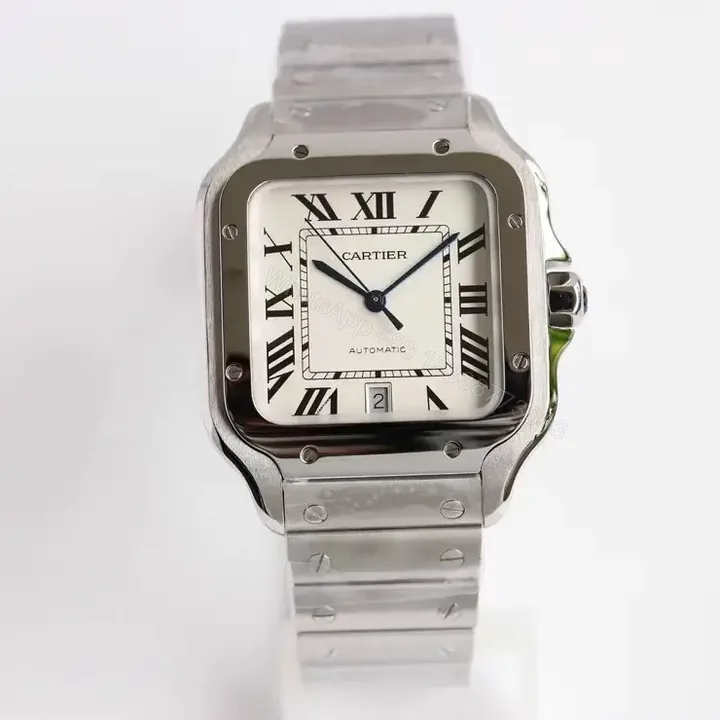 View 1 of Cartier super clone Santos White Dial Steel Bracelet Premium 40MM RG-CARTIER-SANTOS-WHT-STL-40