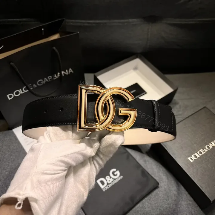 View 1 of Lux Black Leather Belt with DG Gold Buckle