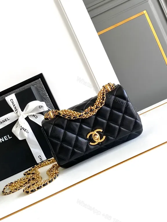 View 1 of Chic Quilted Black Flap Bag with Gold Chain - Luxury Shoulder Bag