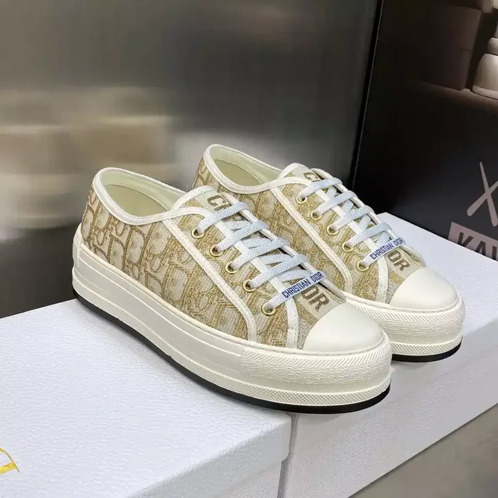 View 1 of WALK’N’DIOR PLATFORM SNEAKERS UNISEX OBLIQUE EMBROIDERED COTTON GOLD – CD190