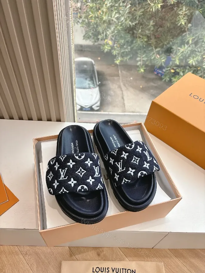 View 1 of Monogram Satin-Trim Slide: Luxe Casual Comfort Footwear