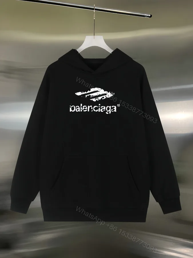 View 1 of Balenciaga一比一男士連帽衛衣 黑色破壞風標誌設計 潮流搶眼款