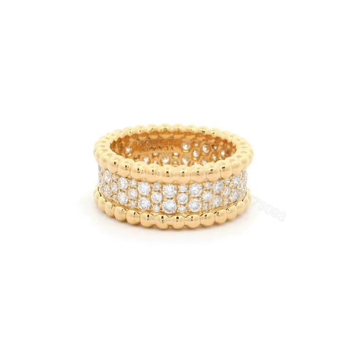 View 1 of 18K Gold Van Cleef & Arpels Perlée Pave 3 Row Wide Diamond Ring