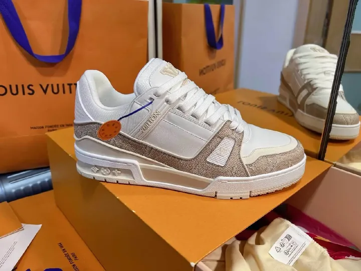 View 1 of Premium White & Sand Textured High-Top Sneakers