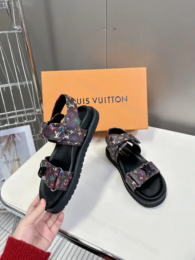 View 1 of Multicolor Monogram Sandals with Bold Straps - Luxe Comfort