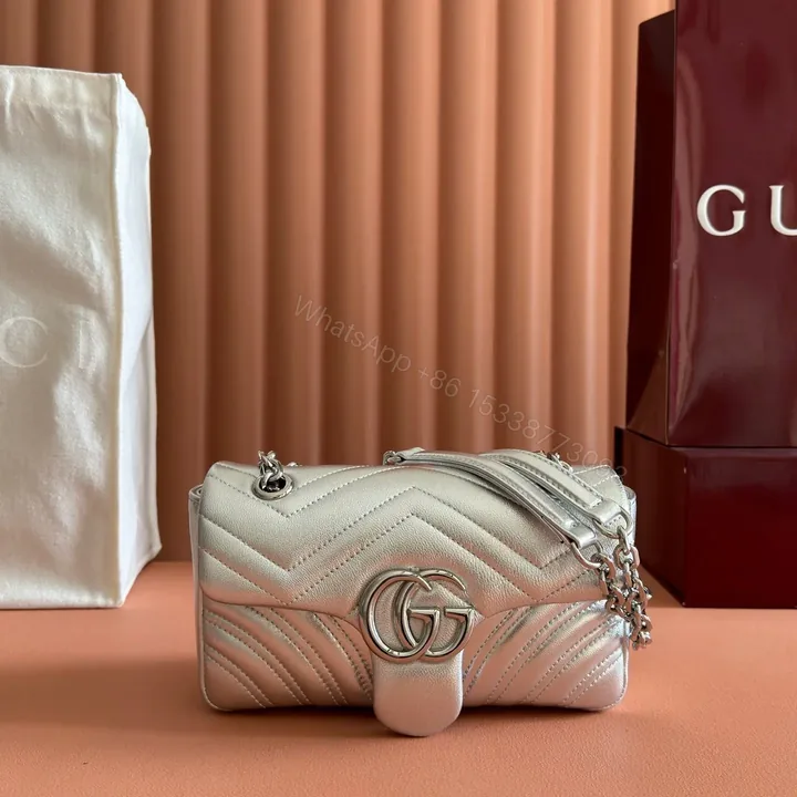 View 1 of GUCCI GG MARMONT BAG 22 IN SILVER LAMBSKIN