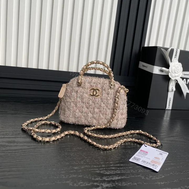View 1 of Chanel 24B Cc Quilted Chain Top Handle Pink Tweed / Sequin