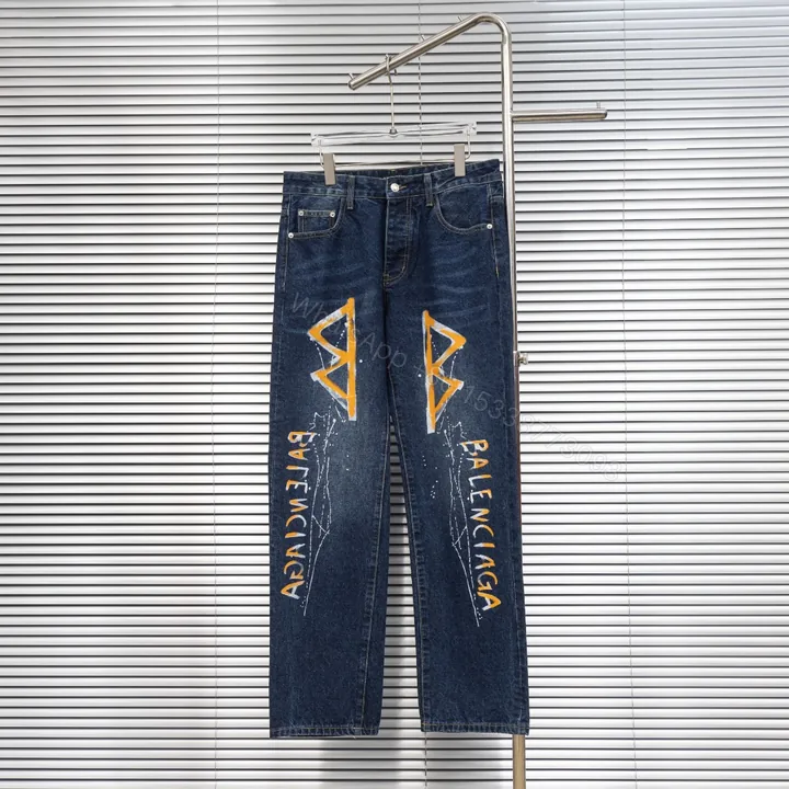 View 1 of Balenciaga 高仿男士黃色印刷牛仔褲 街頭圖騰風格設計款