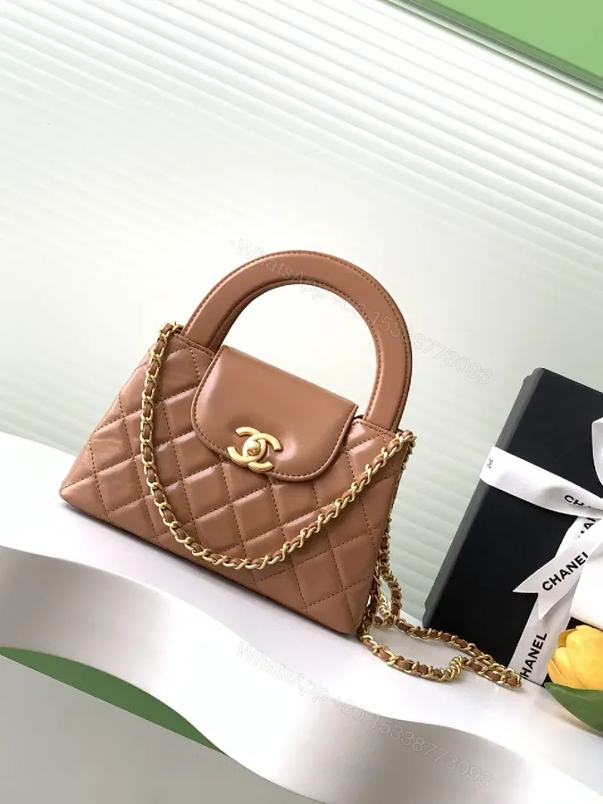 View 1 of Warm Caramel Quilted Leather Crossbody Bag - Structured Luxe