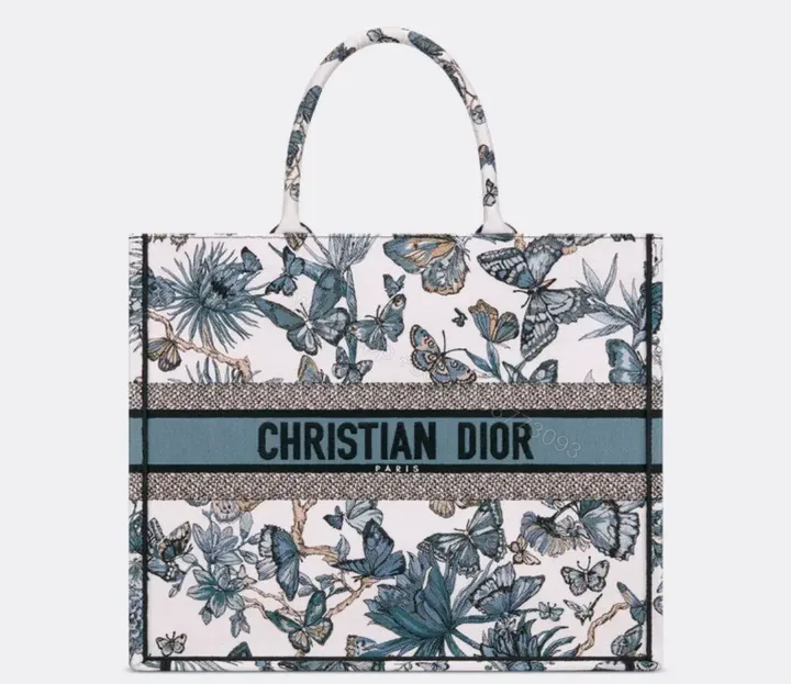 View 1 of Design LARGE BOOK TOTE White and Pastel Midnight Blue Toile de Jouy Mexico Embroidery (42 x 35 x 18.5 cm) – Dubai Fashion LUX