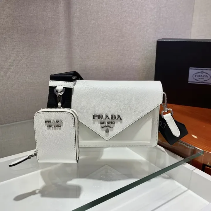 View 1 of White Prada Milano Crossbody: Luxe Saffiano Bag, Minimalist Chic