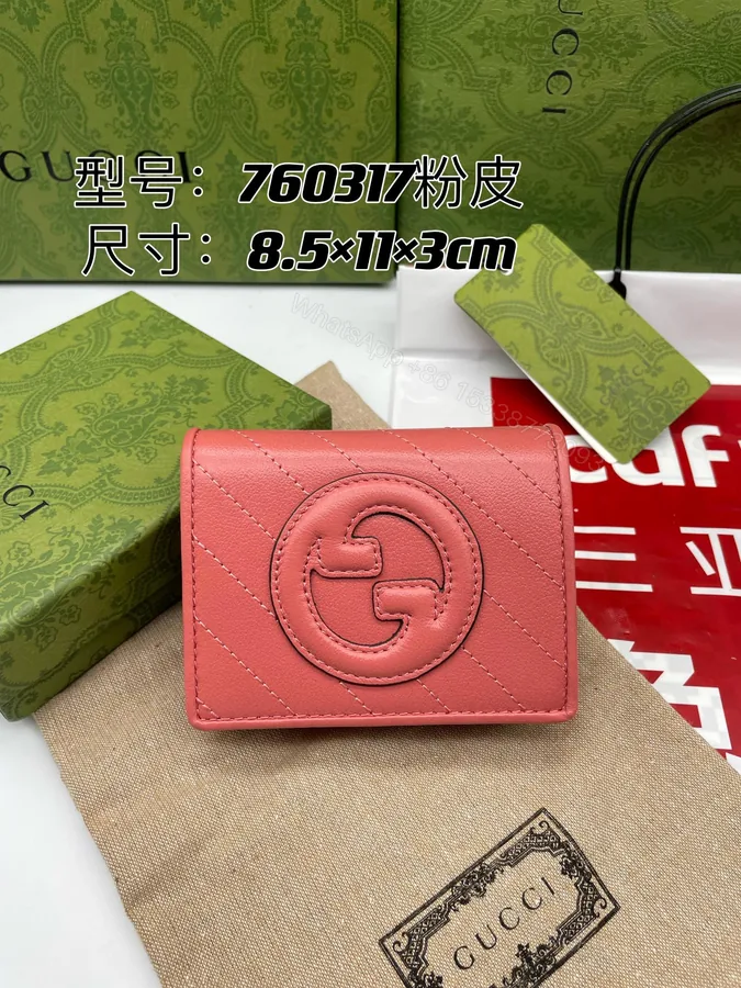 View 1 of Gucci一比一女用短夾 粉皮牛皮斜紋設計立體LOGO款