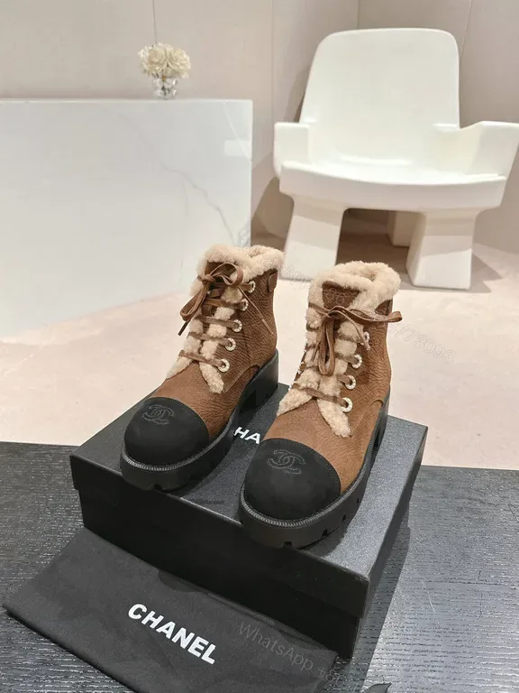View 1 of Chanel-Inspired Leather Boots with Plush Shearling