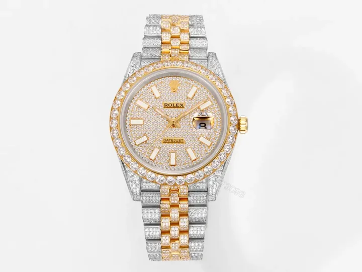 View 1 of Gleaming pave diamond datejust replica 41MM Two-Tone Iced Edition RG-DJ41-PAVE-DIAMOND-TWOTONE