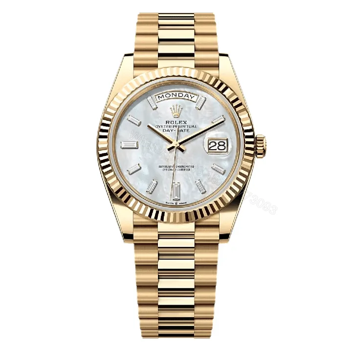 View 1 of Rolex Day-Date Yellow Gold MOP Baguette Dial Replica
