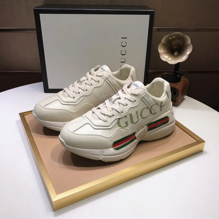 View 1 of Gucci一比一男款經典綠紅條運動鞋 奶油白復古GG厚底鞋