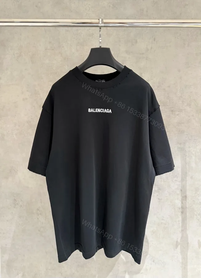 View 1 of Balenciaga一比一黑色短袖T恤白色刺繡LOGO設計經典款