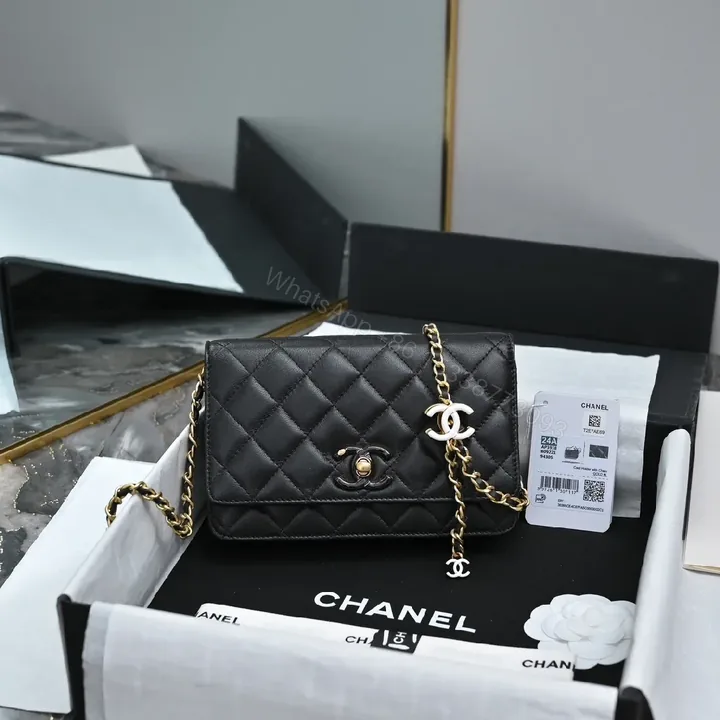 View 1 of Quilted Leather Shoulder Bag, Gold Chain, Compact Chic