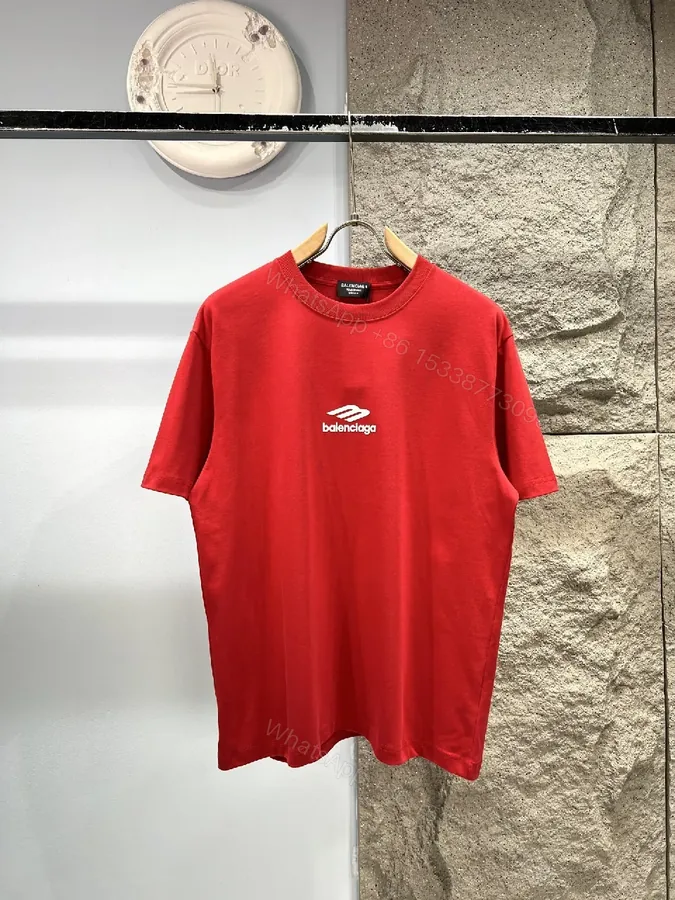 View 1 of Bold Red Jersey Tee: Subtle Logo, Casual Luxe Top