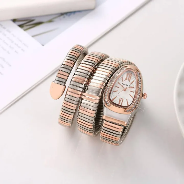 View 1 of First Copy Bvlgari Serpenti Silver Rose Gold White Dial Women’s Analog Watch