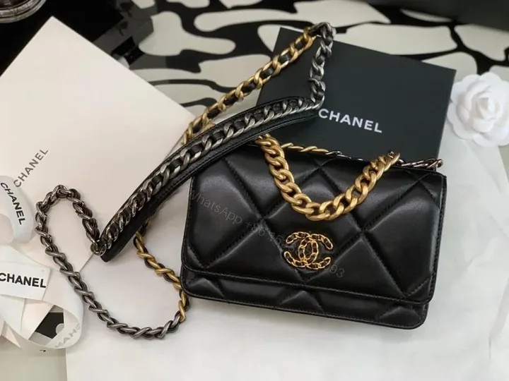 View 1 of Chanel 19 wallet on chain in shiny lambskin