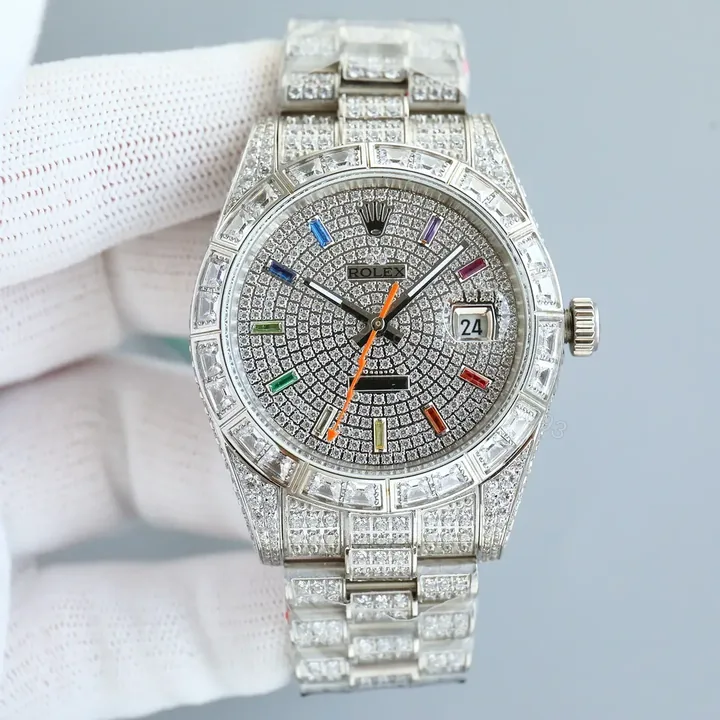View 1 of Premium Rolex Datejust Full Diamond Silver replica 41MM President Bracelet Edition rolex-datejust-full-diamond-silver-replica-41mm