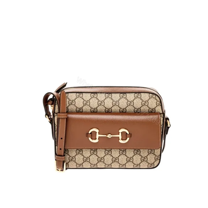 View 1 of Gucci Horsebit 1955 Small Shoulder Bag Beige Ebony GG Supreme Canvas 22Cm