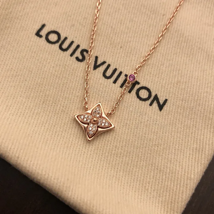 View 1 of LV 高仿晶鑽花星吊墜項鍊 玫瑰金紫寶點綴設計