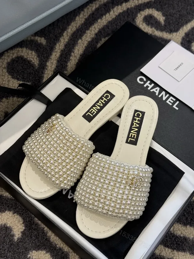 View 1 of Pearl-Embellished Slide Sandals: Luxe Resort Comfort