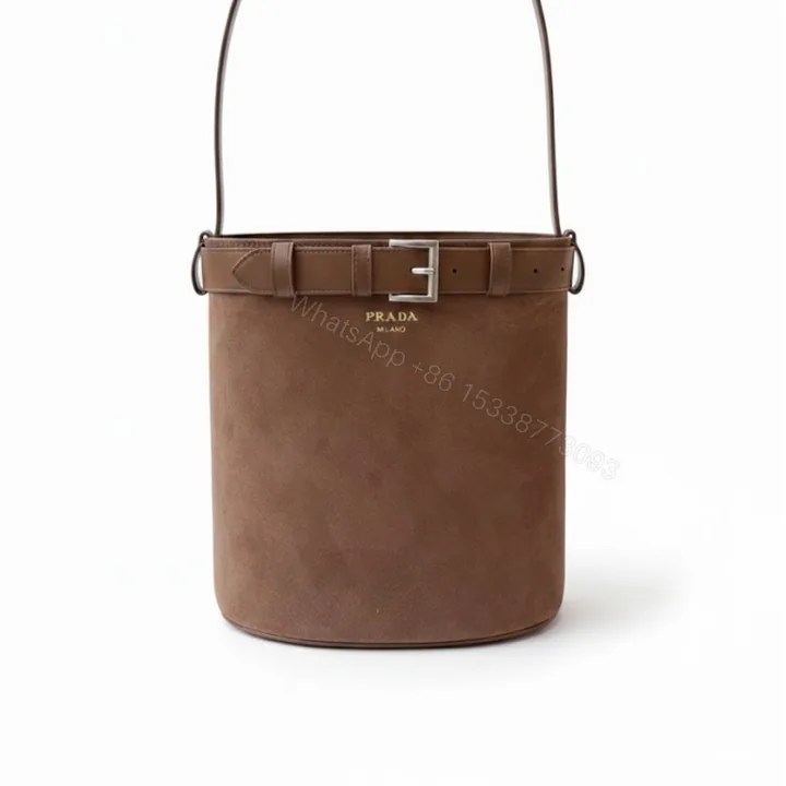 View 1 of Prada Suede Buckle Bucket Bag With Belt Brown 28Cm