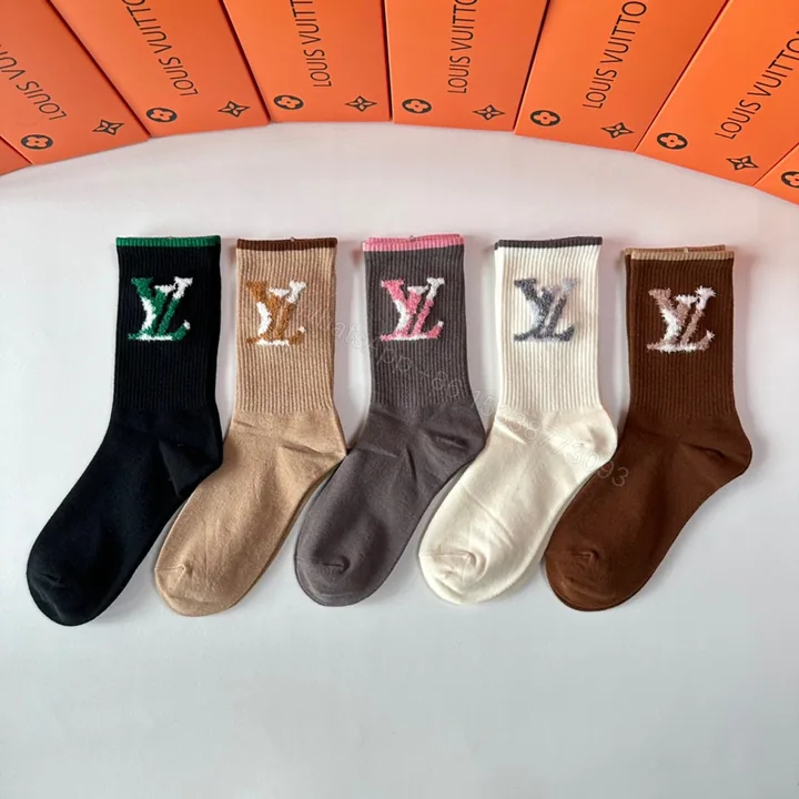 View 1 of LV精品仿製彩色毛圈中筒LOGO襪6雙組 復古撞色日常百搭款