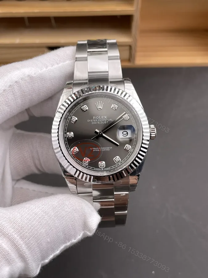 View 1 of Rolex Datejust 41 Stainless Steel Fluted Oyster Dark Rhodium – Diamond 126334-0005