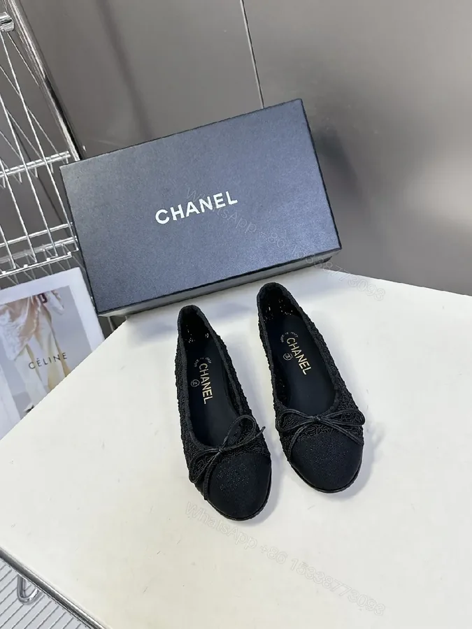 View 1 of Black Knit Chanel-Inspired Ballet Flats: Subtle Luxe Comfort