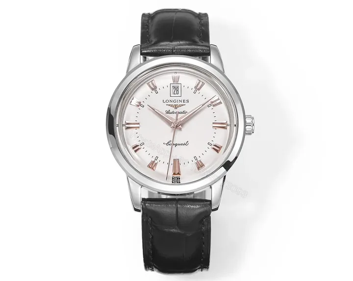View 1 of Longines Conquest Classic Re Edition Cyclops Watch Silver Dial Black Leather Strap 40mm Case Automatic Movement