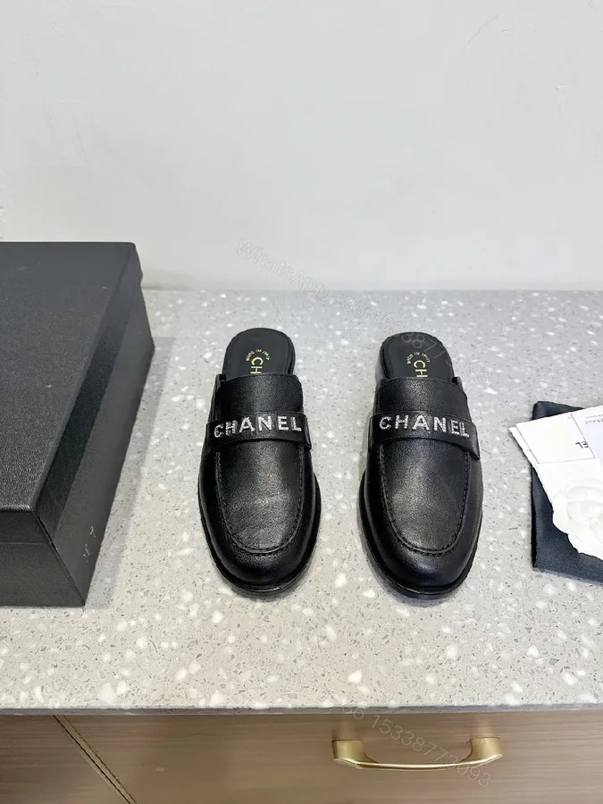 View 1 of Black Leather Slides - Chic, Designer-Inspired, Cushioned Comfort