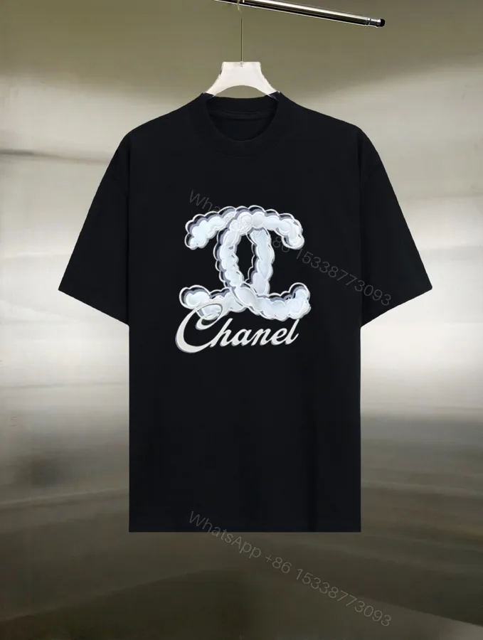 View 1 of Chanel 高仿男款黑色泡泡LOGO T恤 雙C浮雕質感潮流視覺