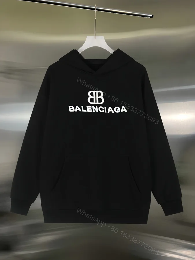 View 1 of Balenciaga A貨男士連帽衛衣 經典BB標誌設計 黑色簡潔大方