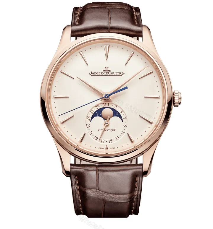 View 1 of Replica Jaeger LeCoultre Master Ultrathin Moon Rose Gold Leather Strap 39mm