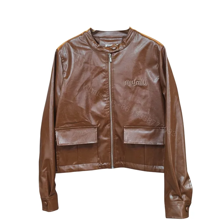 View 1 of Miumiu Crop Top Jacket Brown Leather