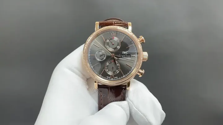 View 1 of IWC Wave Chronograph Watch Grey Dial Rose Gold Leather Strap Ultimate 42MM IWC-WAVE-CHR-GRY-RG42